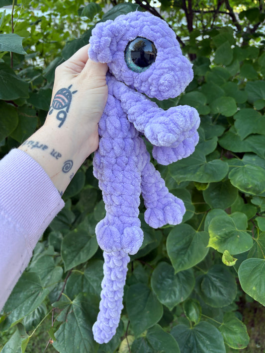 LuvKnotz Large Lavender  Baby Dragon Handmade Crochet - Soft Chenille Yarn, Approx. 24" Long, Silver Eyes, OOAK stuffed animals