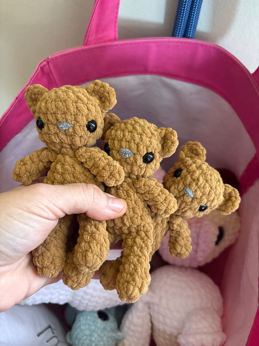 Luvknotz Small Bear Handmade Crochet - Soft Chenille Yarn, Approx. 3” Long, stuffed animals