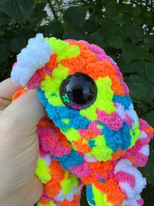 LuvKnotz Large Tie Dye Baby Dragon Handmade Crochet - Soft Chenille Yarn, Approx. 24" Long, Floral Eyes, OOAK stuffed animals