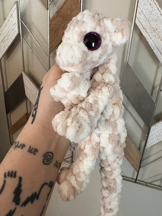 LuvKnotz Cream Dappled Baby Dragon Handmade Crochet - Soft Chenille Yarn, Approx. 14" Long, Hand Painted Eyes, OOAK stuffed animals