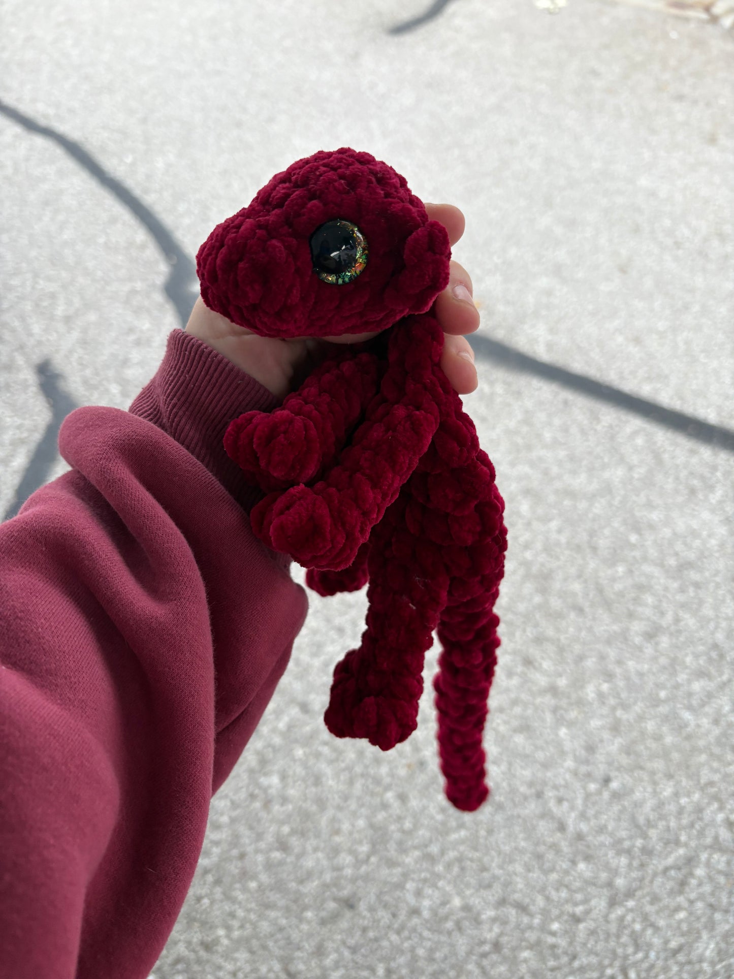 Red - LuvKnotz Baby Dragon Handmade Crochet - Soft Chenille Yarn, Approx. 14" Long, Hand Painted Eyes, OOAK stuffed animals