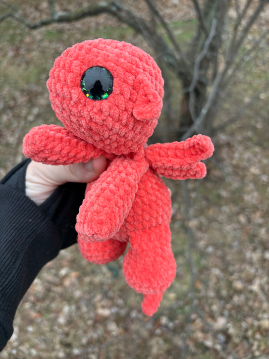 Floppy Orange - LuvKnotz Baby Dragon Handmade Crochet - Soft Chenille Yarn, Approx. 10” Long, Hand Painted Eyes, OOAK stuffed animals