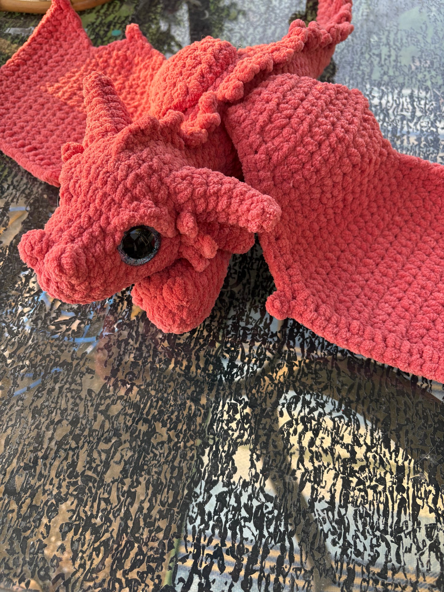 Large Floppy Orange - LuvKnotz Baby Dragon Handmade Crochet - Soft Chenille Yarn, Approx. 18” Long, Hand Painted Eyes, OOAK stuffed animals