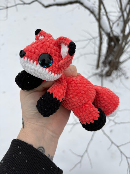 Floppy Orange Fox - LuvKnotz Baby Fox Handmade Crochet - Soft Chenille Yarn, Approx. 8” Long, Hand Painted Eyes, OOAK stuffed animals