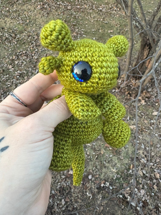 Floppy Light Green - LuvKnotz Baby Dragon Handmade Crochet - Soft Chenille Yarn, Approx. 10” Long, Hand Painted Eyes, OOAK stuffed animals