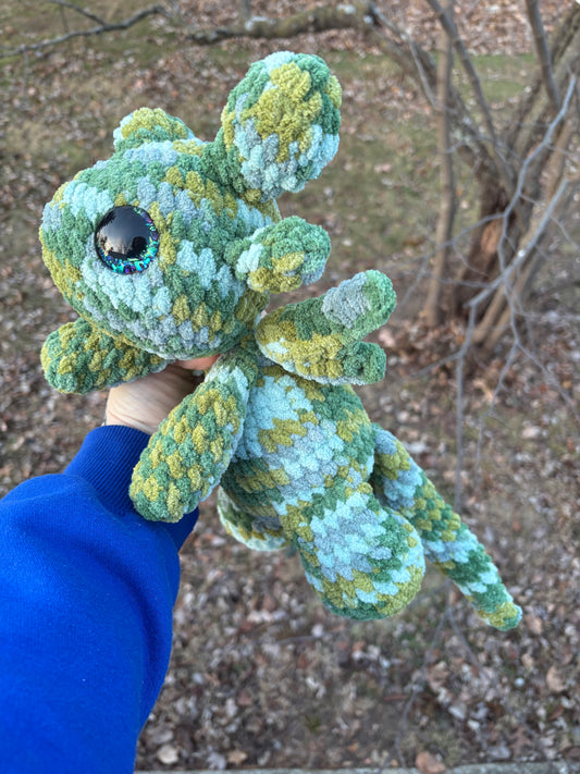 XL - Floppy Army Green - LuvKnotz Baby Dragon Handmade Crochet - Soft Chenille Yarn, Approx. 18” Long, Hand Painted Eyes, OOAK stuffed animals