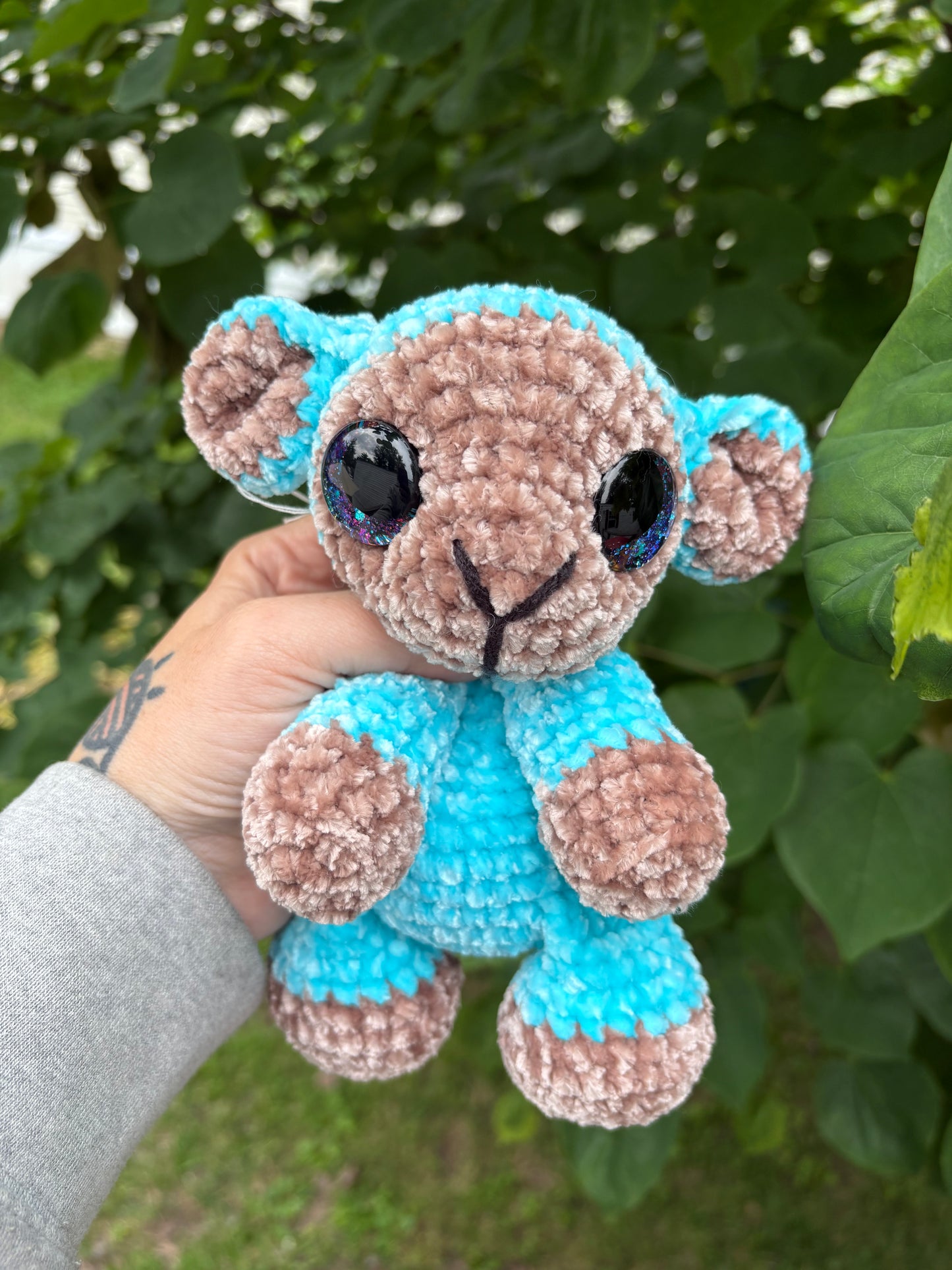 Floppy Blue - LuvKnotz Baby Lamb Handmade Crochet - Soft Chenille Yarn, Approx. 12” Long, Hand Painted Eyes, OOAK stuffed animals (Copy)