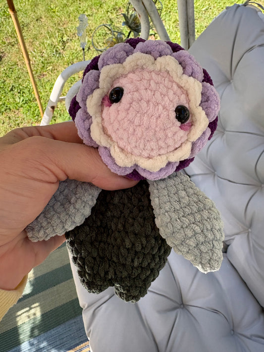 LuvKnotz Small Purple Pansy Flower Creature Handmade Crochet - Soft Chenille Yarn, Approx. 6" tall, OOAK stuffed animals