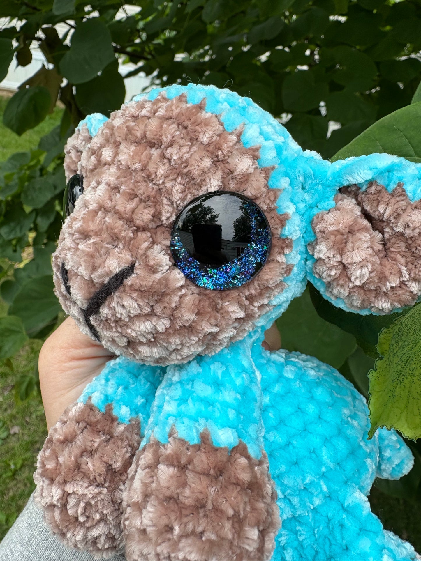 Floppy Blue - LuvKnotz Baby Lamb Handmade Crochet - Soft Chenille Yarn, Approx. 12” Long, Hand Painted Eyes, OOAK stuffed animals (Copy)