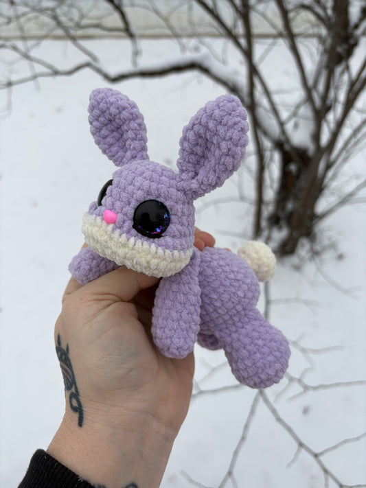 Floppy Purple - LuvKnotz Baby Bunny Rabbit Handmade Crochet - Soft Chenille Yarn, Approx. 8” Long, Hand Painted Eyes, OOAK stuffed animals