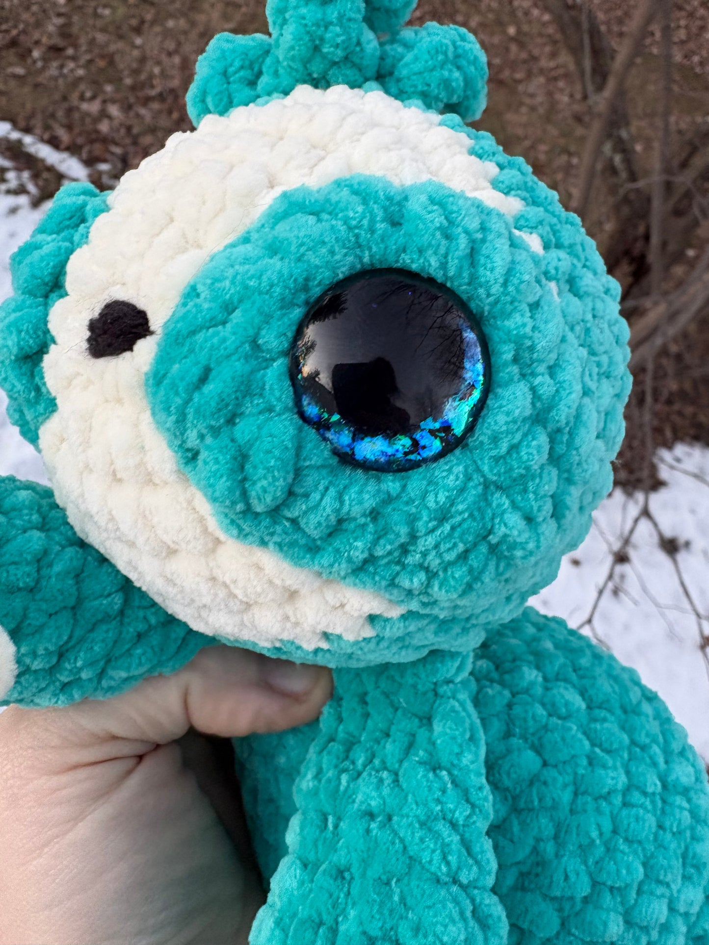 Floppy Turquoise - LuvKnotz Baby Sloth Handmade Crochet - Soft Chenille Yarn, Approx. 12” Long, Hand Painted Eyes, OOAK stuffed animals