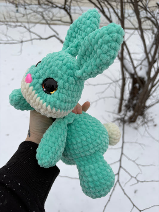 Floppy Mint - LuvKnotz Baby Bunny Rabbit Handmade Crochet - Soft Chenille Yarn, Approx. 12” Long, Hand Painted Eyes, OOAK stuffed animals