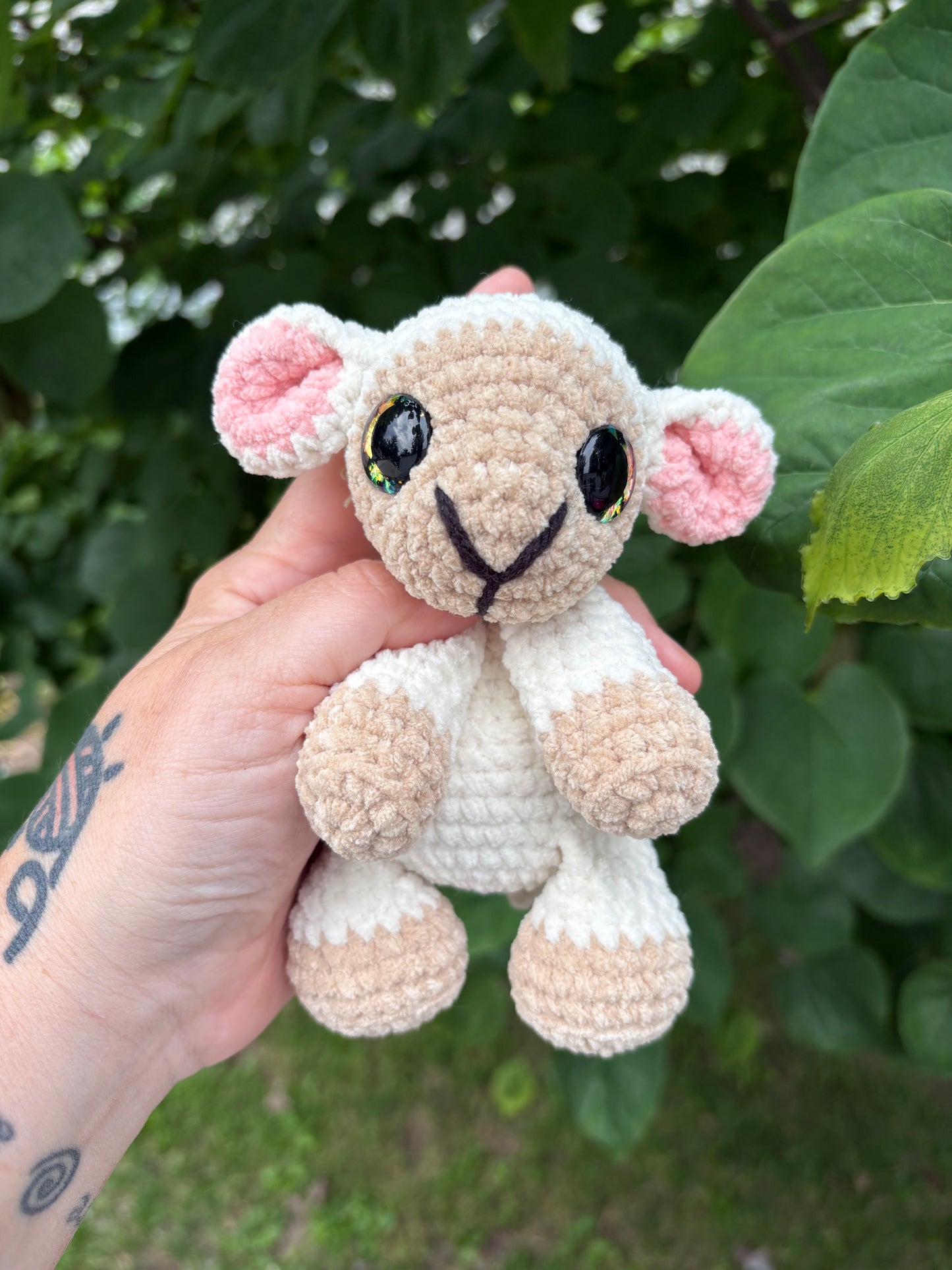 Floppy White - LuvKnotz Baby Lamb Handmade Crochet - Soft Chenille Yarn, Approx. 8” Long, Hand Painted Eyes, OOAK stuffed animals (Copy)