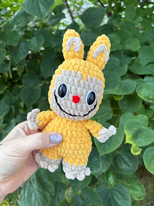 LuvKnotz Medium Yellow LaBuBu Handmade Crochet - Soft chenille Yarn, Approx. 8” Tall, stuffed animals