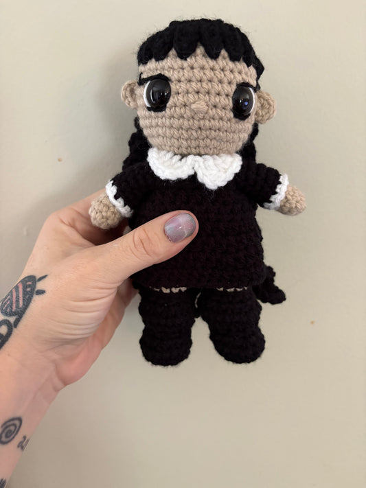 Wednesday - wednesday Addams Inspired Character - Unique Design for Stuffed Animal - approx 8”