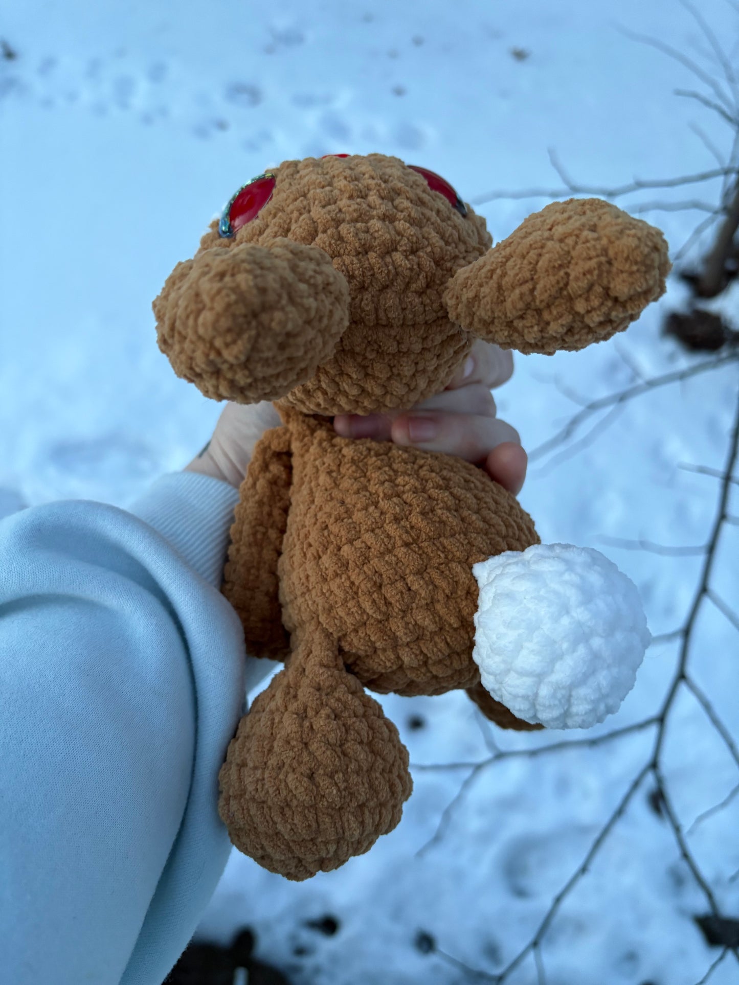 Floppy Brown - LuvKnotz Baby Bunny Rabbit Handmade Crochet - Soft Chenille Yarn, Approx. 10” Long, Hand Painted Eyes, OOAK stuffed animals