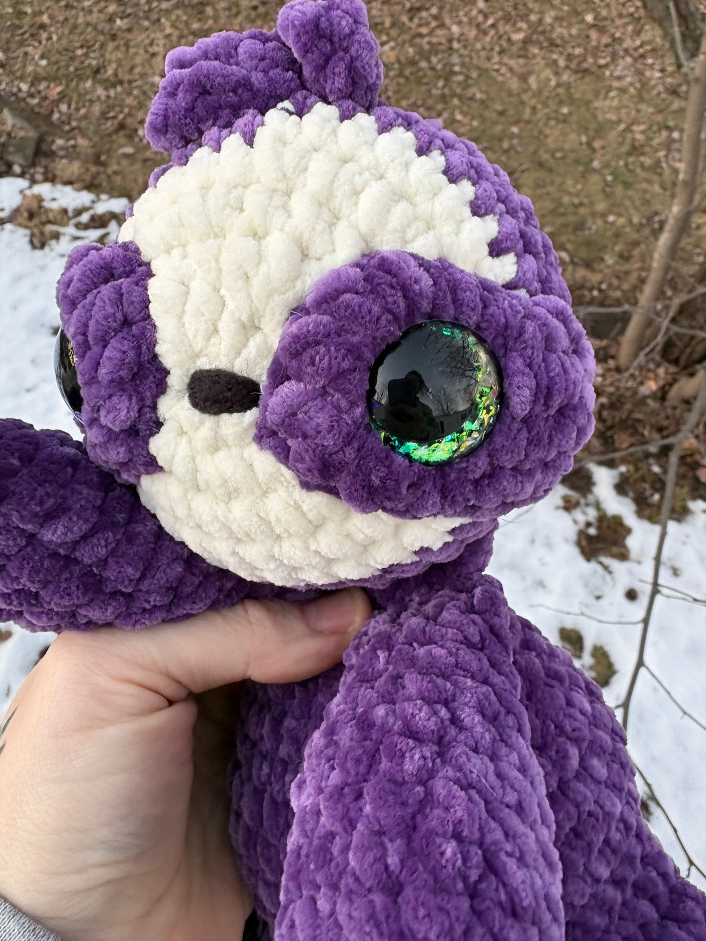 Floppy Violet - LuvKnotz Baby Sloth Handmade Crochet - Soft Chenille Yarn, Approx. 12” Long, Hand Painted Eyes, OOAK stuffed animals