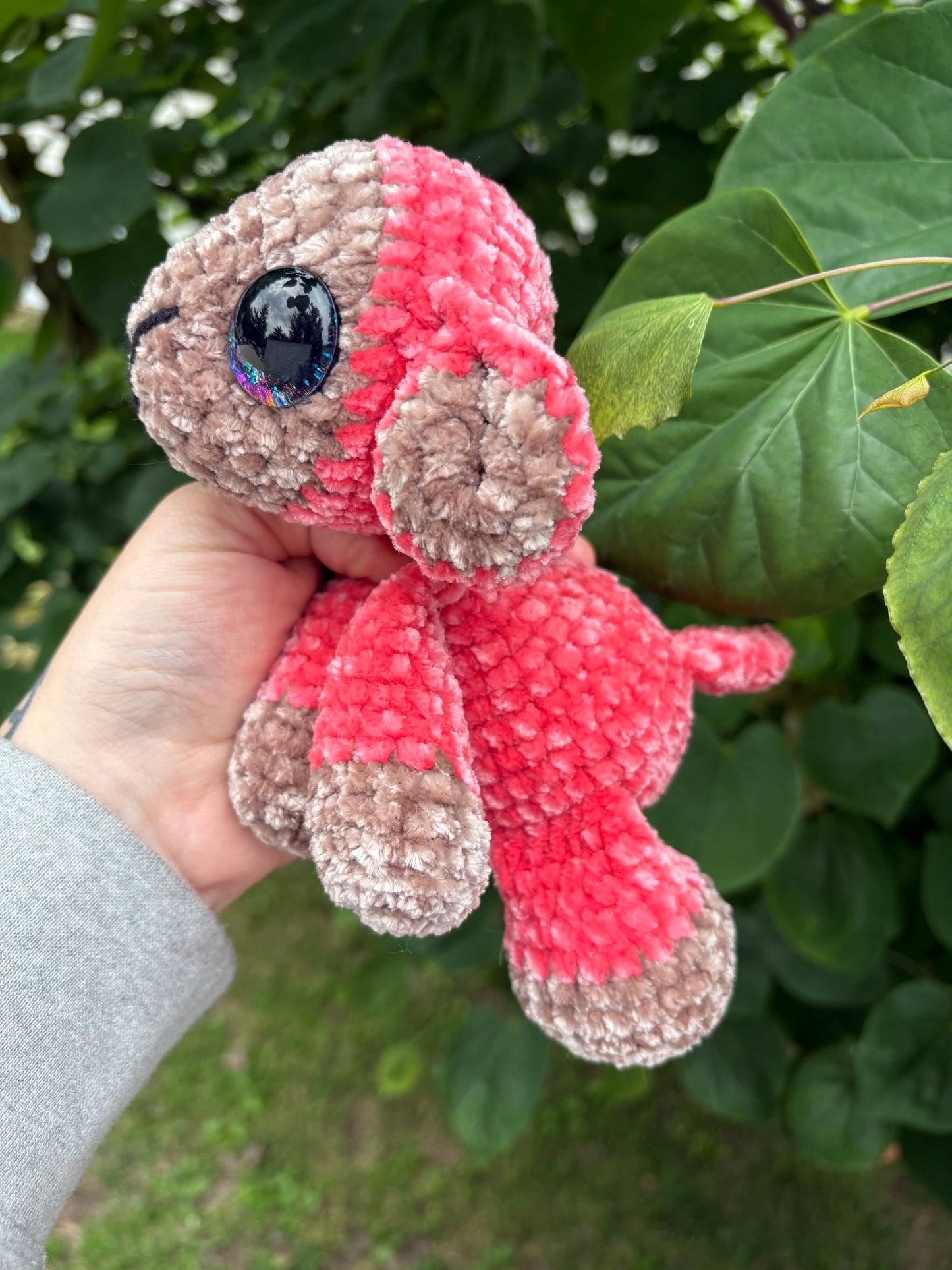 Floppy Pink - LuvKnotz Baby Lamb Handmade Crochet - Soft Chenille Yarn, Approx. 12” Long, Hand Painted Eyes, OOAK stuffed animals