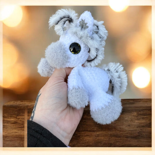 Floppy White - LuvKnotz Baby Horse Handmade Crochet - Soft Chenille Yarn, Approx. 8” Long, Hand Painted Eyes, OOAK stuffed animals
