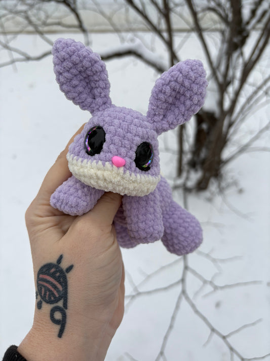 Floppy Purple - LuvKnotz Baby Bunny Rabbit Handmade Crochet - Soft Chenille Yarn, Approx. 8” Long, Hand Painted Eyes, OOAK stuffed animals