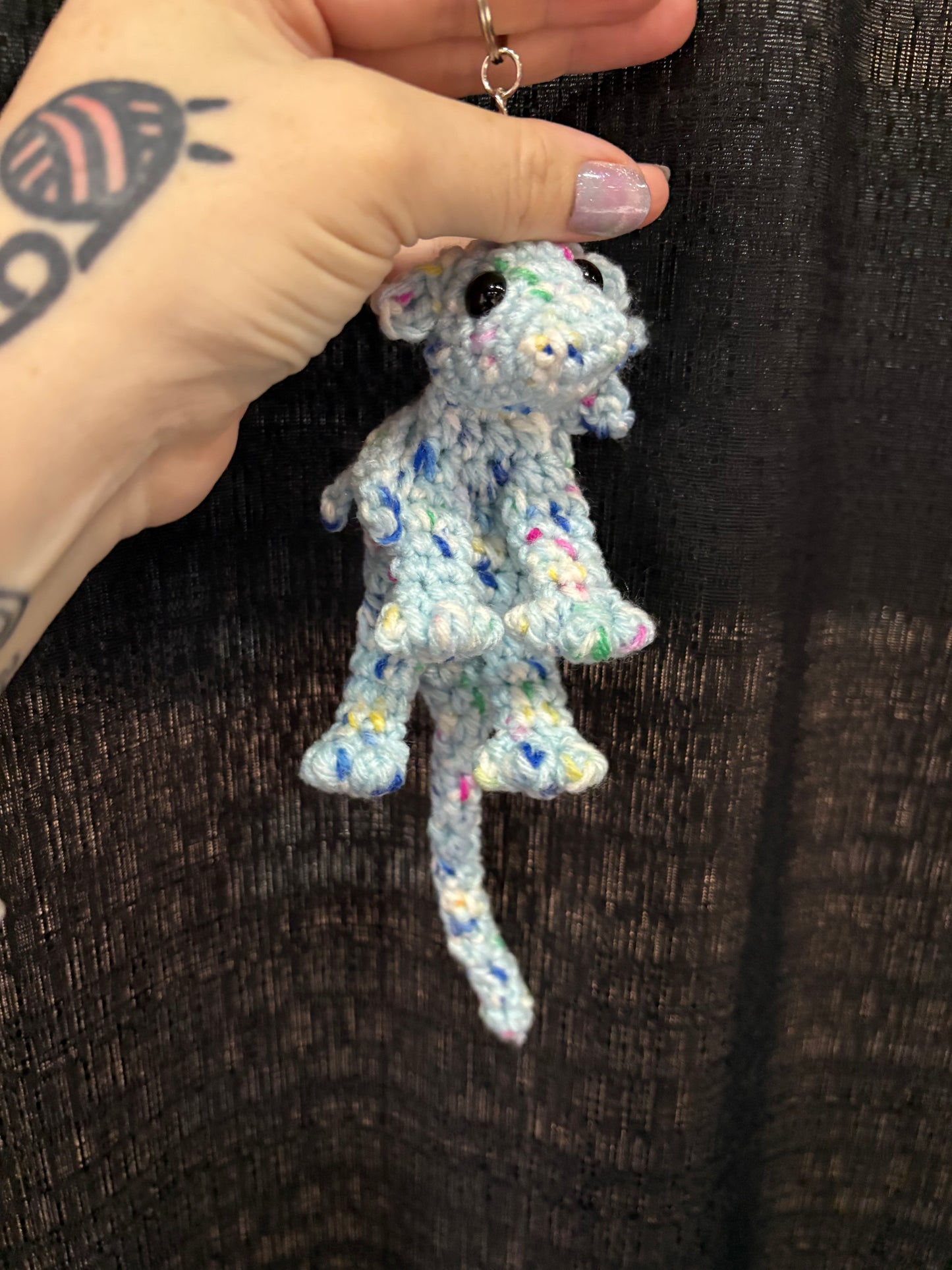LuvKnotz Tiny Multi Blue Keychain Baby Dragon Handmade Crochet - Soft Acrylic Yarn, Approx. 10" Long, OOAK stuffed animals