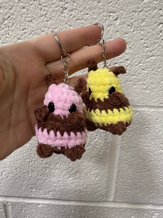 LuvKnotz Tiny Bee Keychain Handmade Crochet - Soft Chenille  Yarn, Approx. 2" Long, OOAK stuffed animals