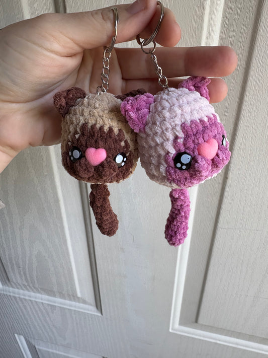 LuvKnotz Tiny Cat Tail Keychain Handmade Crochet - Soft Acrylic Yarn, Approx. 3” Long, OOAK stuffed animals