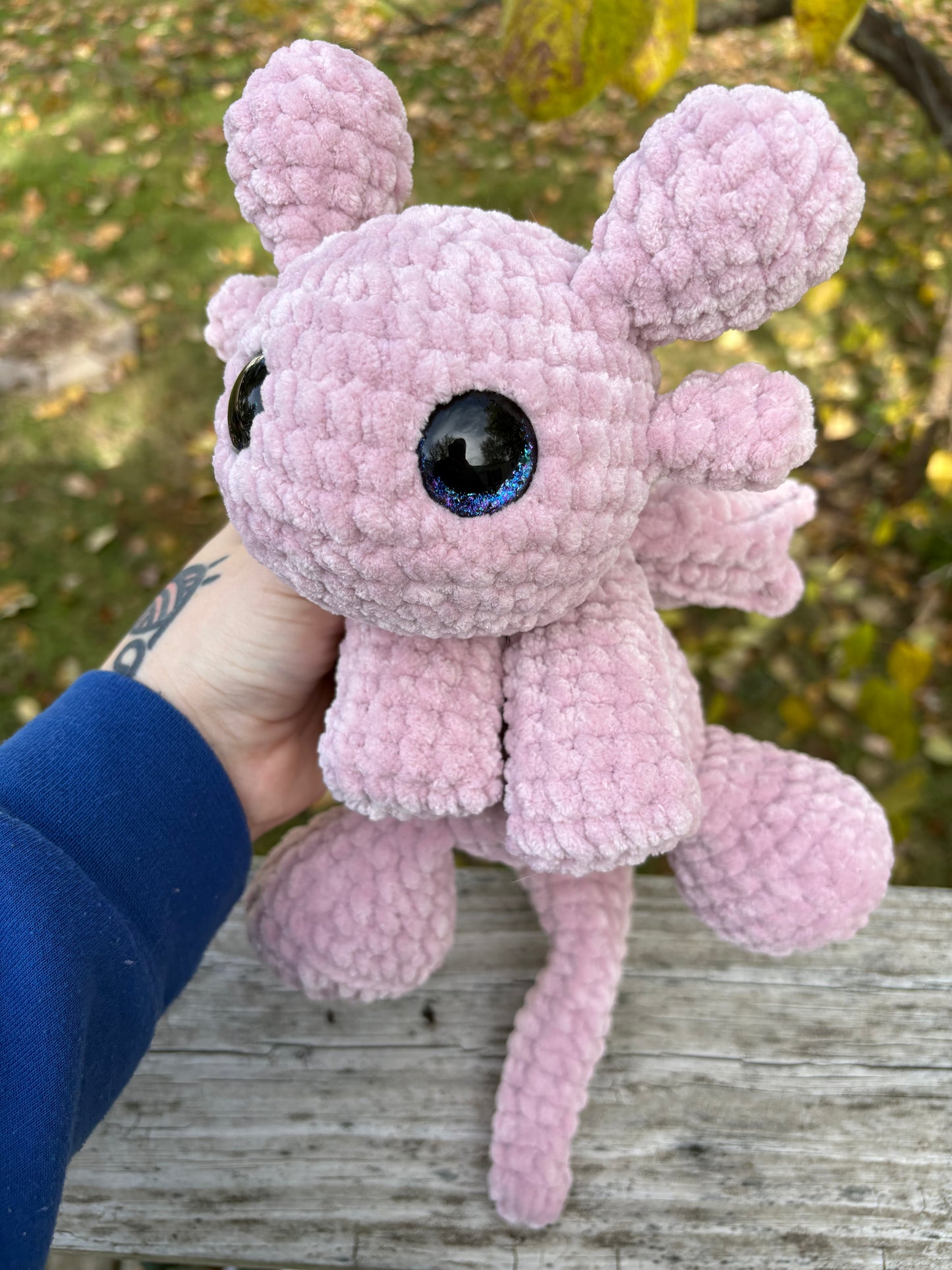 Floppy Lavender - LuvKnotz Large Dragon Handmade Crochet - Soft Chenille Yarn, Approx. 14” Long, Hand Painted Eyes, OOAK stuffed animals