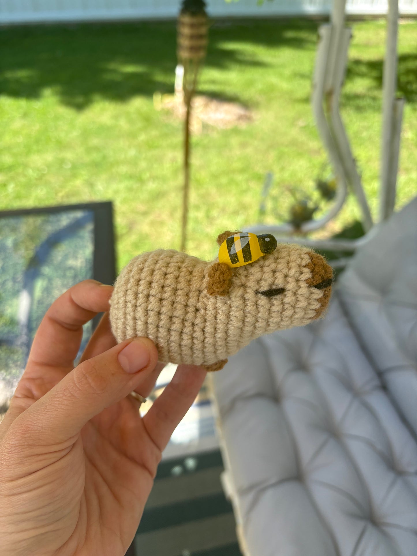 LuvKnotz Small Bee Capybara Handmade Crochet - Soft chenille Yarn, Approx. 3" Long, stuffed animals