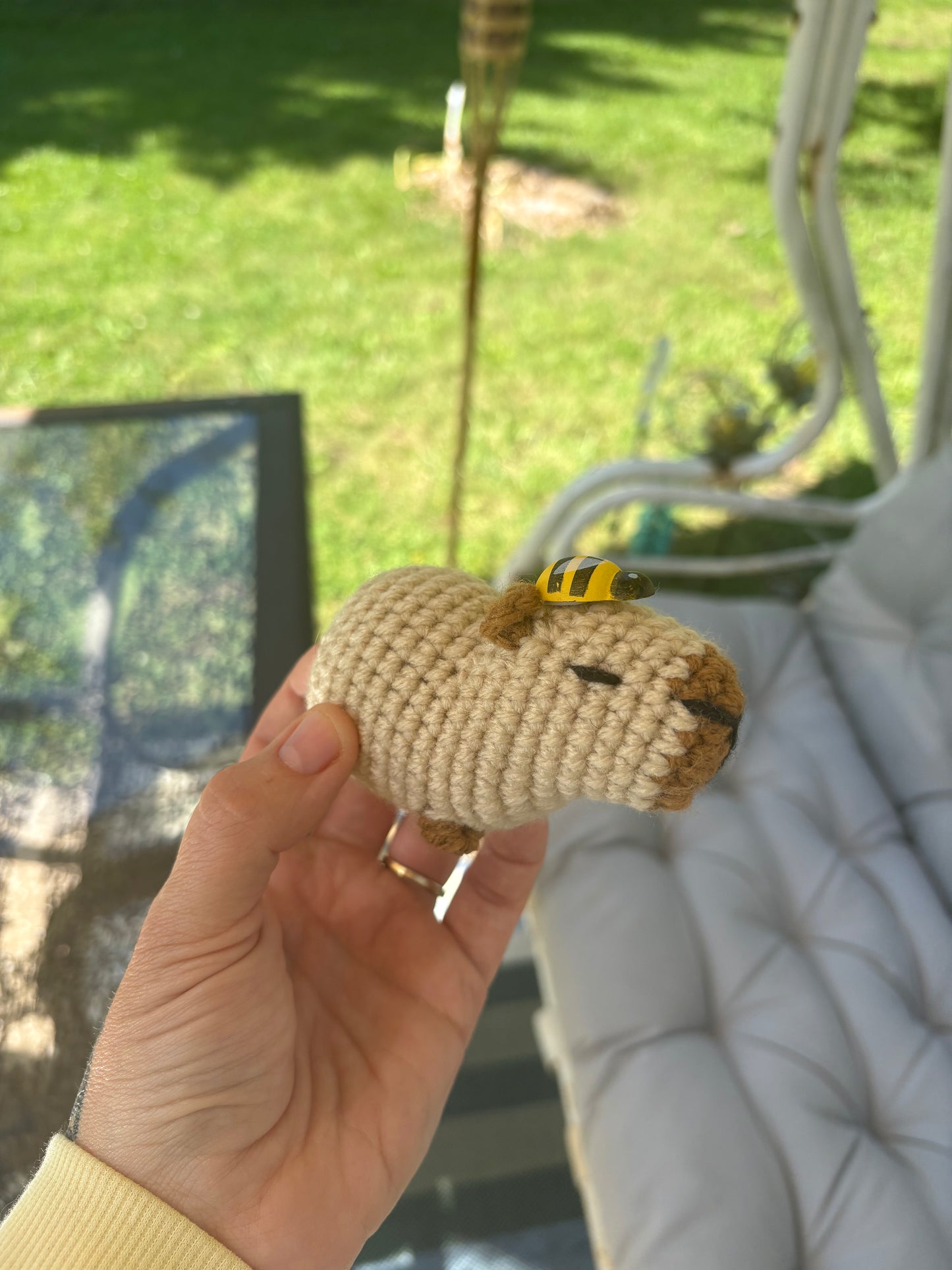 LuvKnotz Small Bee Capybara Handmade Crochet - Soft chenille Yarn, Approx. 3" Long, stuffed animals