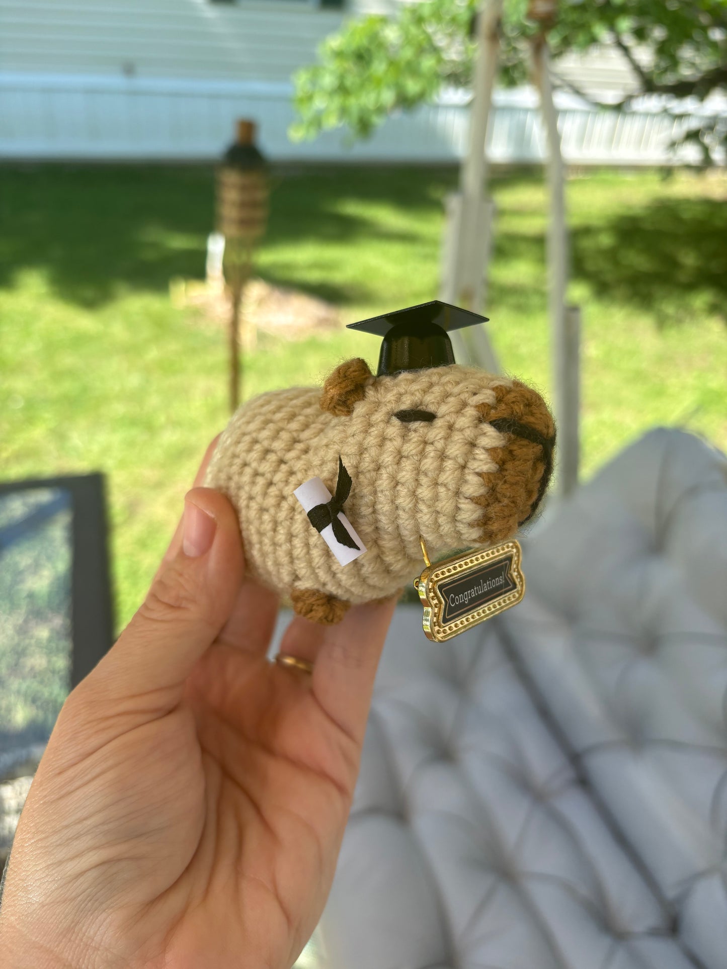 LuvKnotz Small Graduation Capybara Handmade Crochet - Soft chenille Yarn, Approx. 3" Long, stuffed animals