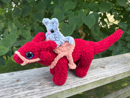 Red Cat 'O Drake - LuvKnotz Large Dragon Handmade Crochet - Soft Chenille Yarn, Approx. 14” Long, Hand Painted Eyes, OOAK stuffed animals