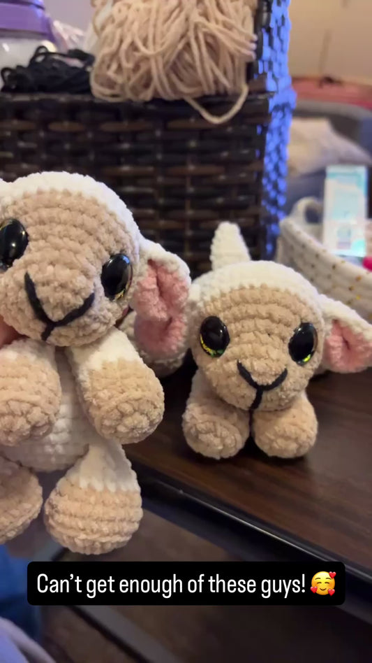 Floppy White - LuvKnotz Baby Lamb Handmade Crochet - Soft Chenille Yarn, Approx. 8” Long, Hand Painted Eyes, OOAK stuffed animals