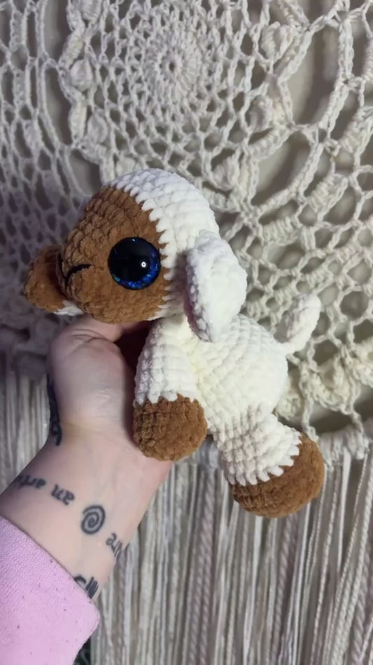 Floppy White - LuvKnotz Baby Lamb Handmade Crochet - Soft Chenille Yarn, Approx. 12” Long, Hand Painted Eyes, OOAK stuffed animals