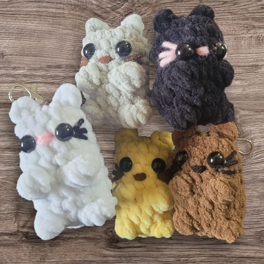 LuvKnotz Tiny Cat Keychain Handmade Crochet - Soft Yarn, Approx. 2" Long, OOAK stuffed animals
