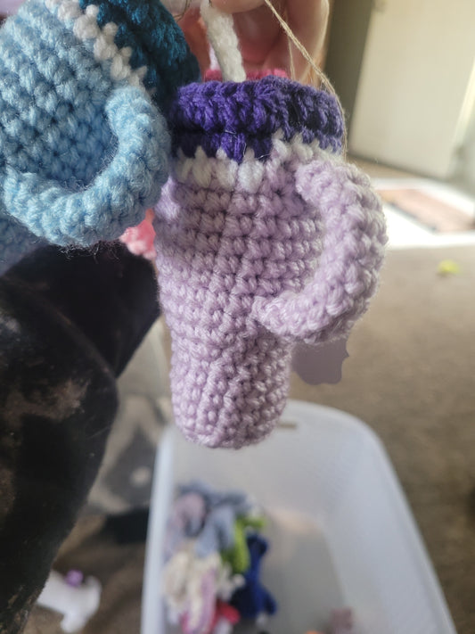 LuvKnotz Tiny Stanley Keychain Handmade Crochet - Soft Acrylic Yarn, Approx. 4" Long, OOAK stuffed