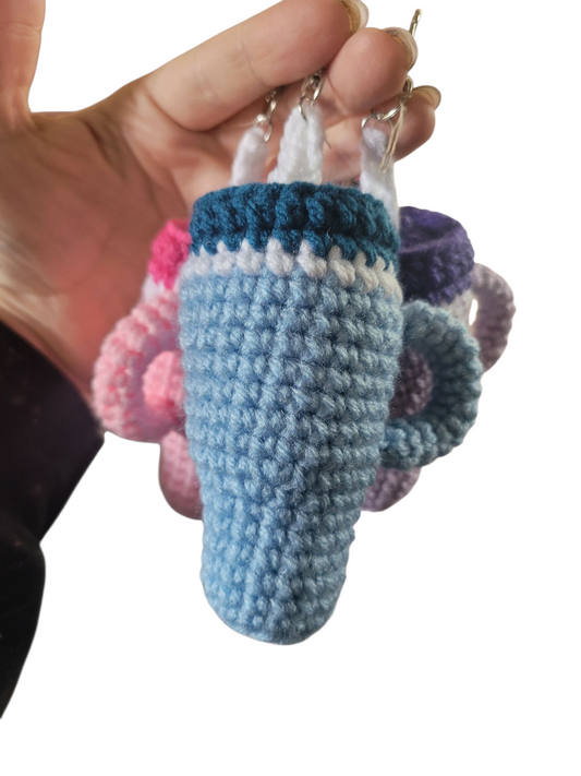 LuvKnotz Tiny Stanley Keychain Handmade Crochet - Soft Acrylic Yarn, Approx. 4" Long, OOAK stuffed