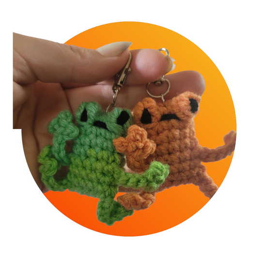 LuvKnotz Tiny Frog Keychain Handmade Crochet - Soft Acrylic Yarn, Approx. 2" Long, OOAK stuffed animals