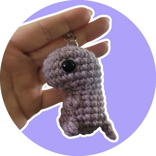 LuvKnotz Tiny Dino Keychain Handmade Crochet - Soft Acrylic Yarn, Approx. 2" Long, OOAK stuffed animals
